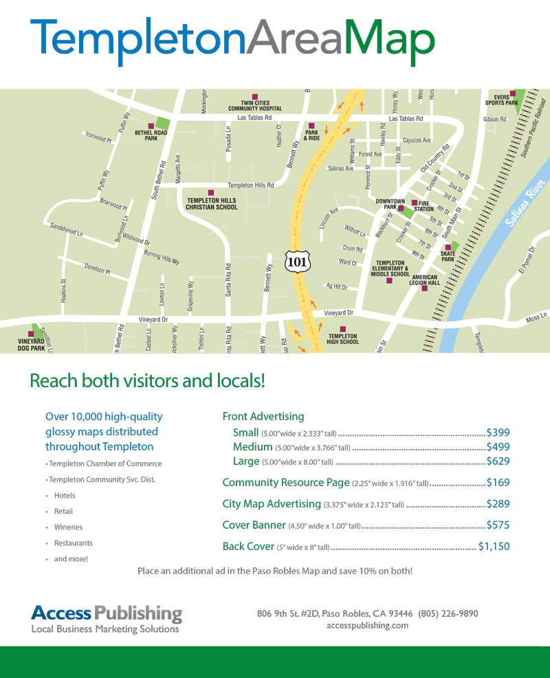 Templeton Area Map Flyer advertising prices