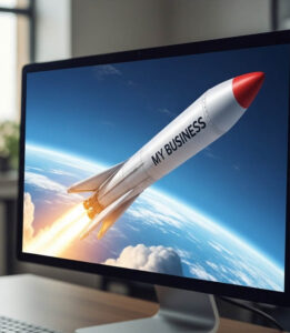 San Luis Obispo SEO rocket flying in space above earth
